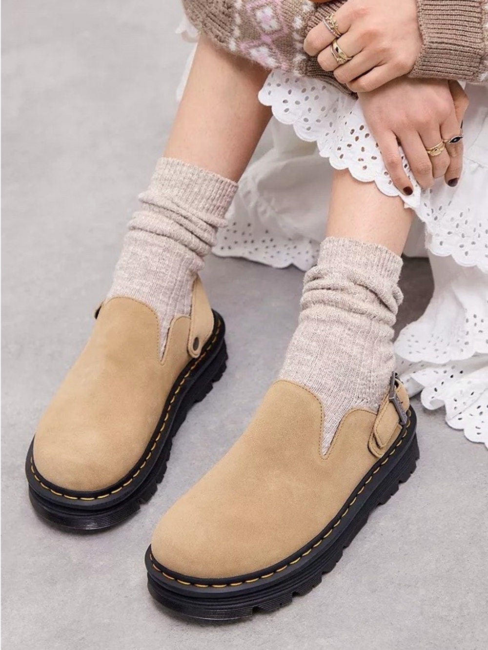 DR. MARTENS Zebzag Tan Suede Platform Mules Clogs 10 - Picture 2 of 16